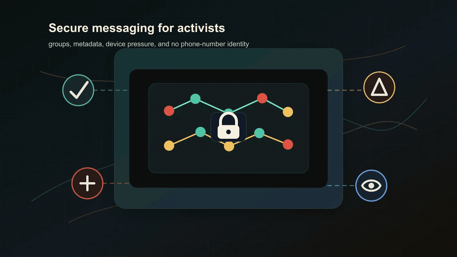 Encrypted protest coordination map with organizer nodes, safe routes, and minimized metadata.