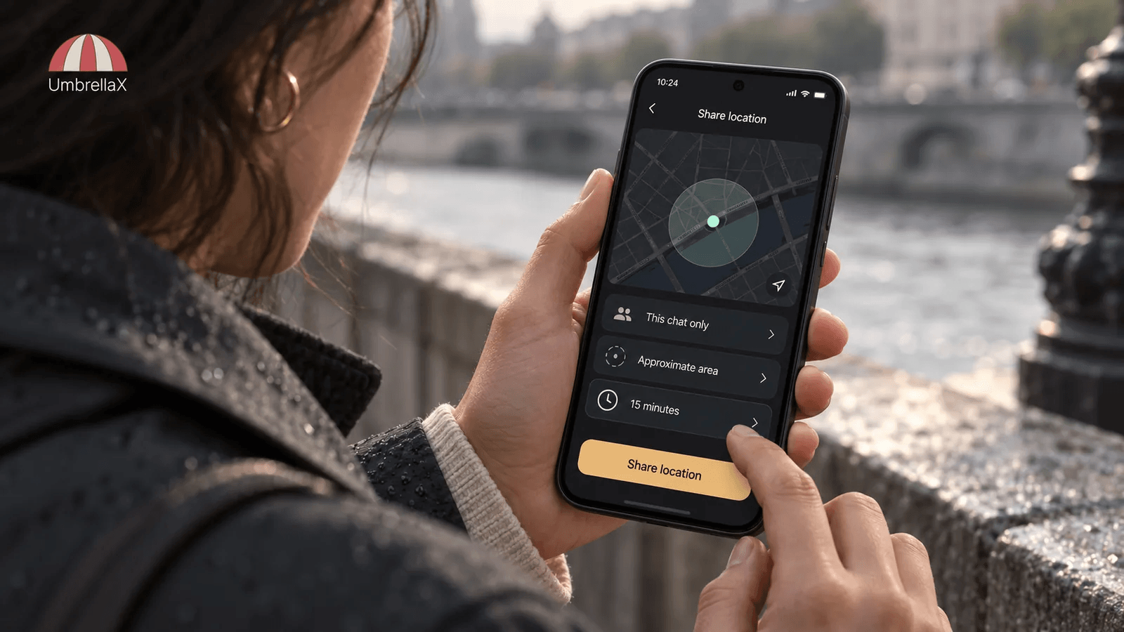 A person chooses the scope and duration of location sharing on a phone.